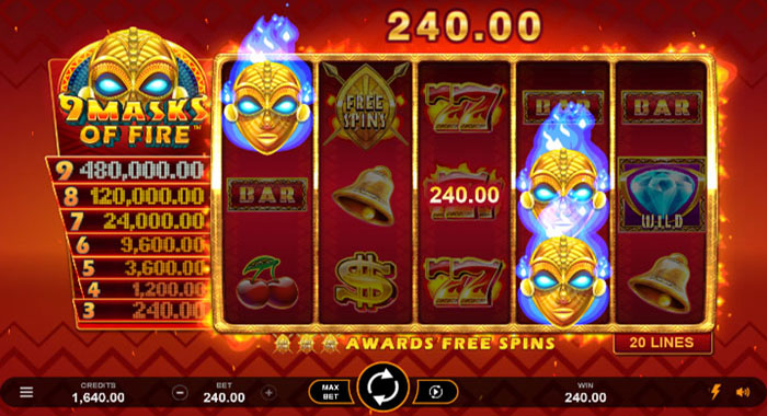 9 Masks of Fire free spins bonus